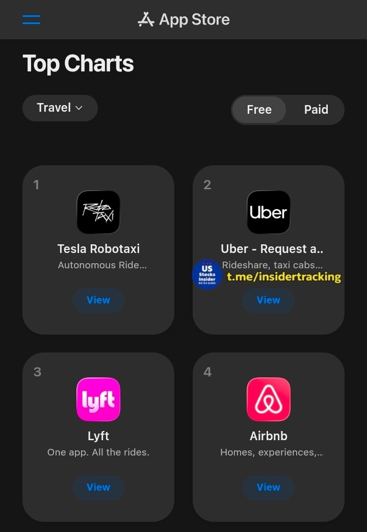 테슬라 로보택시, 애플 앱스토어 여행 1위 기록 관련 이미지
