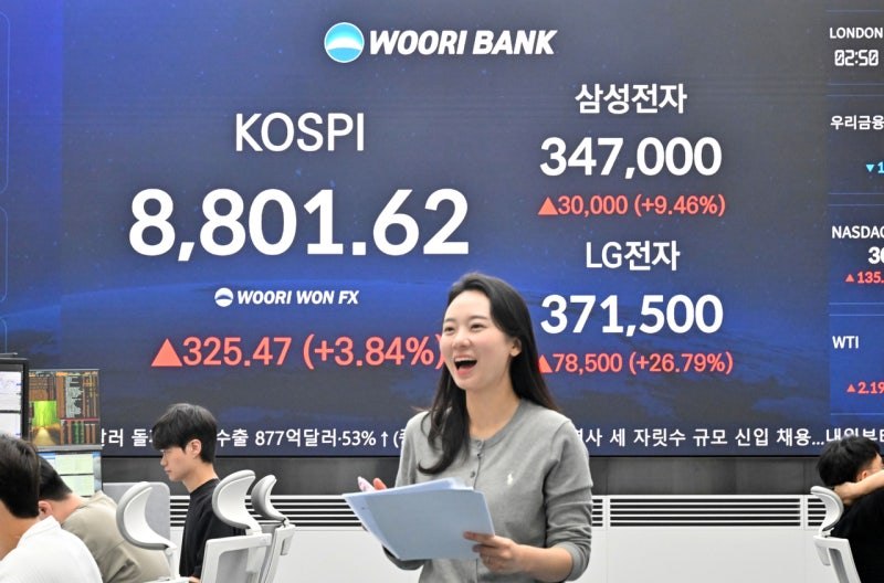 삼성전자 강세에 코스피 8800선 돌파 관련 이미지