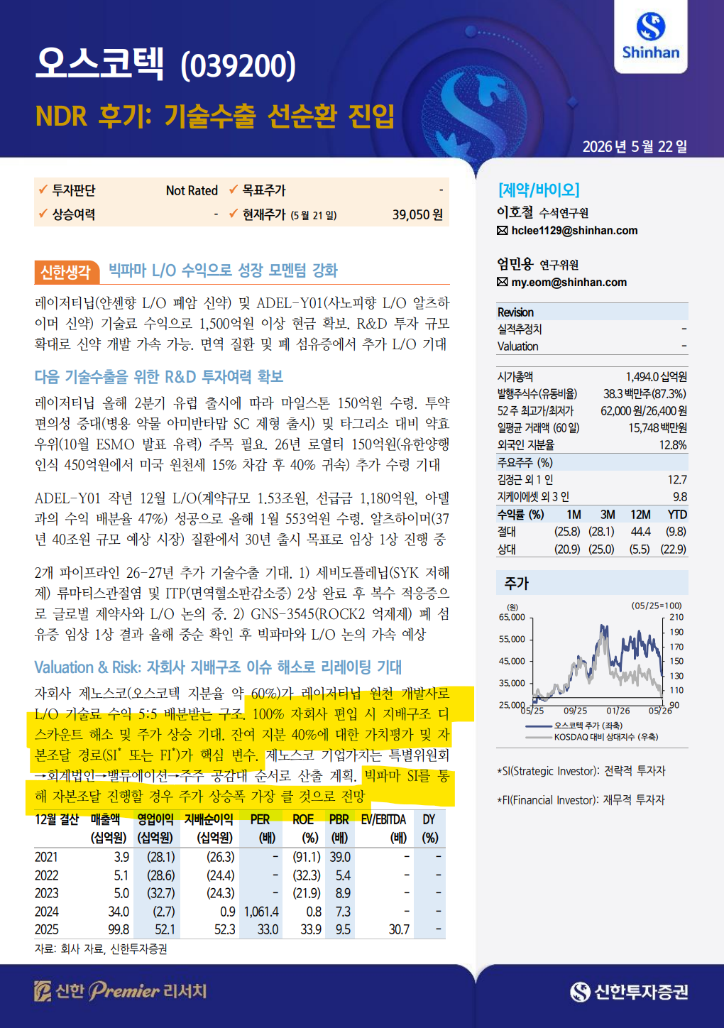 오스코텍, 빅파마 SI 컨텍? (신한 호철이형 NDR 후기)